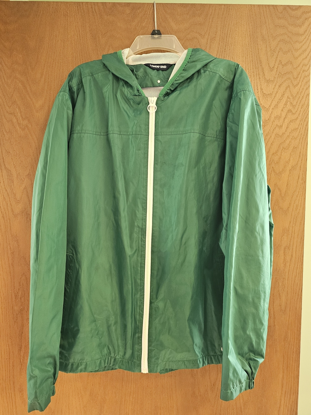 Lands' End Green Hooded Windbreaker Jacket
